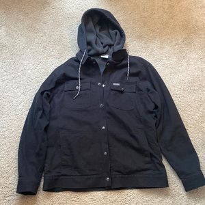 Columbia Black Denim Hooded Jacket Great Condition Very Comfortable and Soft